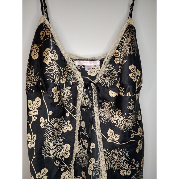 Y2k Victoria's Secret Black Gold Tie Babydoll Chemise Size M  Lace Satin - Picture 6 of 8